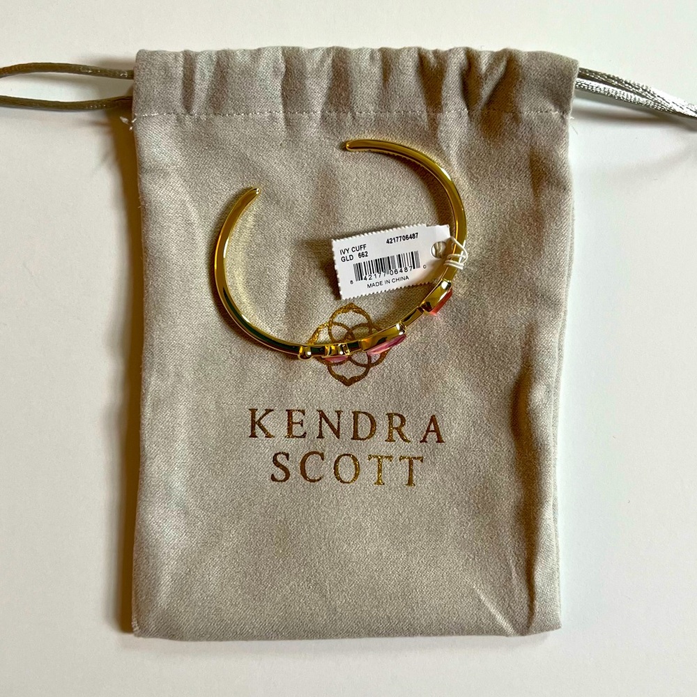 Kendra Scott Ivy Cuff 3 Pink Stone And Gold Bracelet